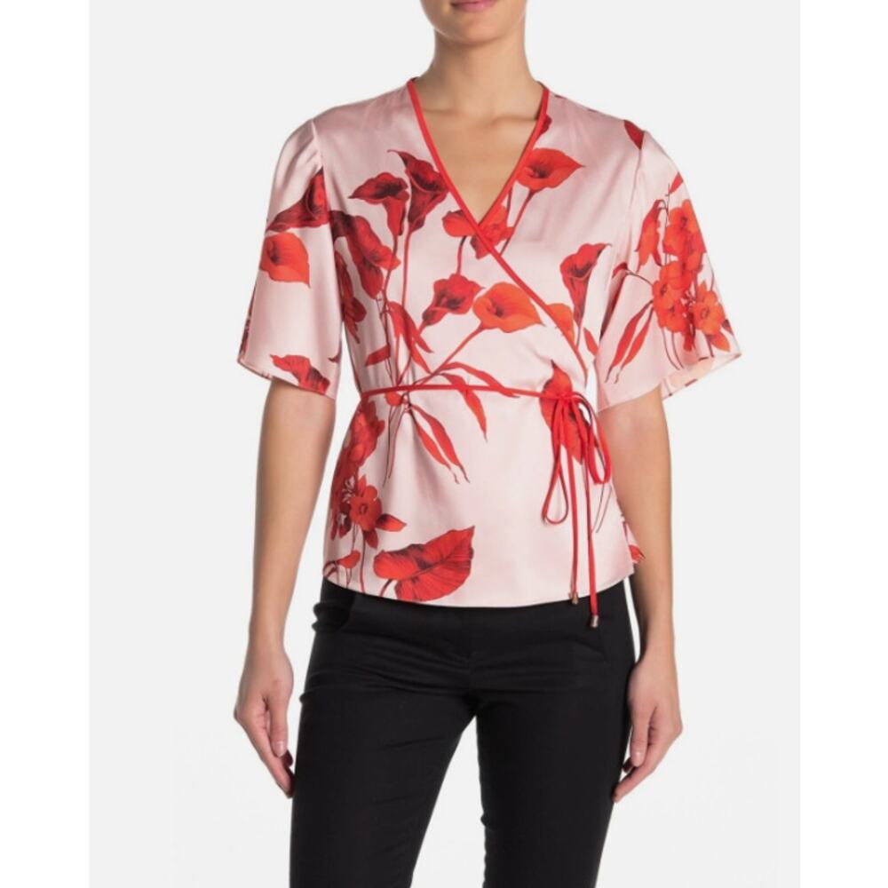 Ted Baker Melonyy Fantasia Wrap Top Pink Red Floral size Large (4)